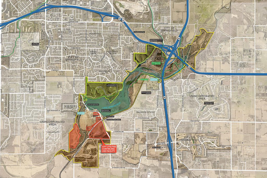 wider area map of Lake Springfield and surrounding areas