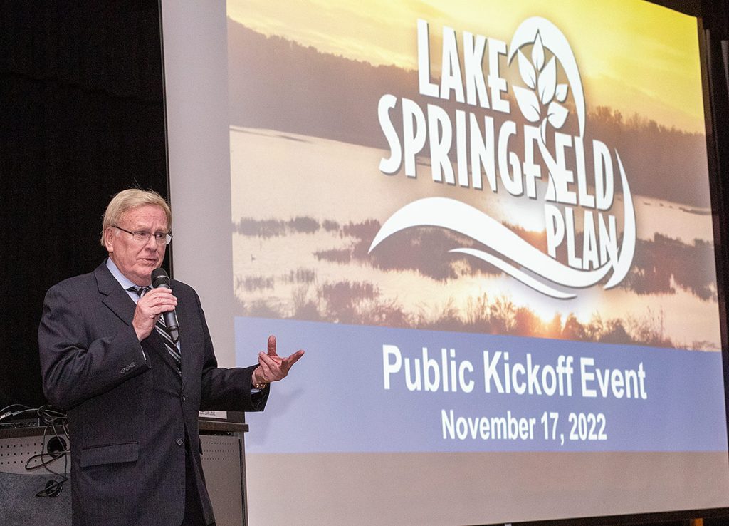 mayor ken mcclure opens a public kickoff event for the lake springfield plan